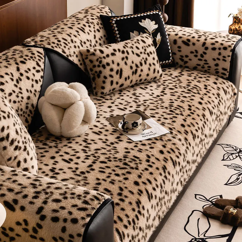 Luxury Leopard Print Sofa Cushion Autumn Winter 2024 New Thickened Anti Slip Straight Line Cushion For Winter Sofa Cover Fabric