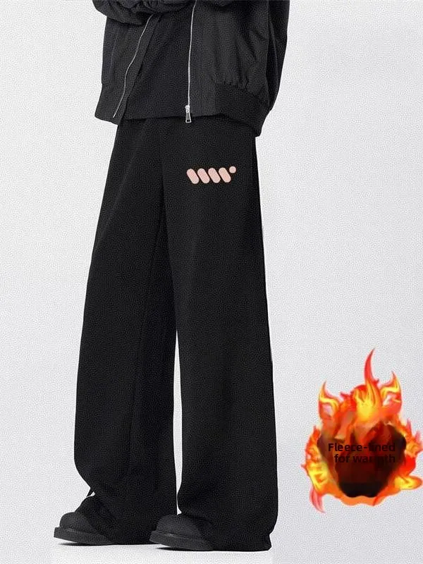 

American Sle Casual Printed Fce Lined Straight Leg Men's Long Pants Versatile Comfortable Warm Sweatpants for Couples