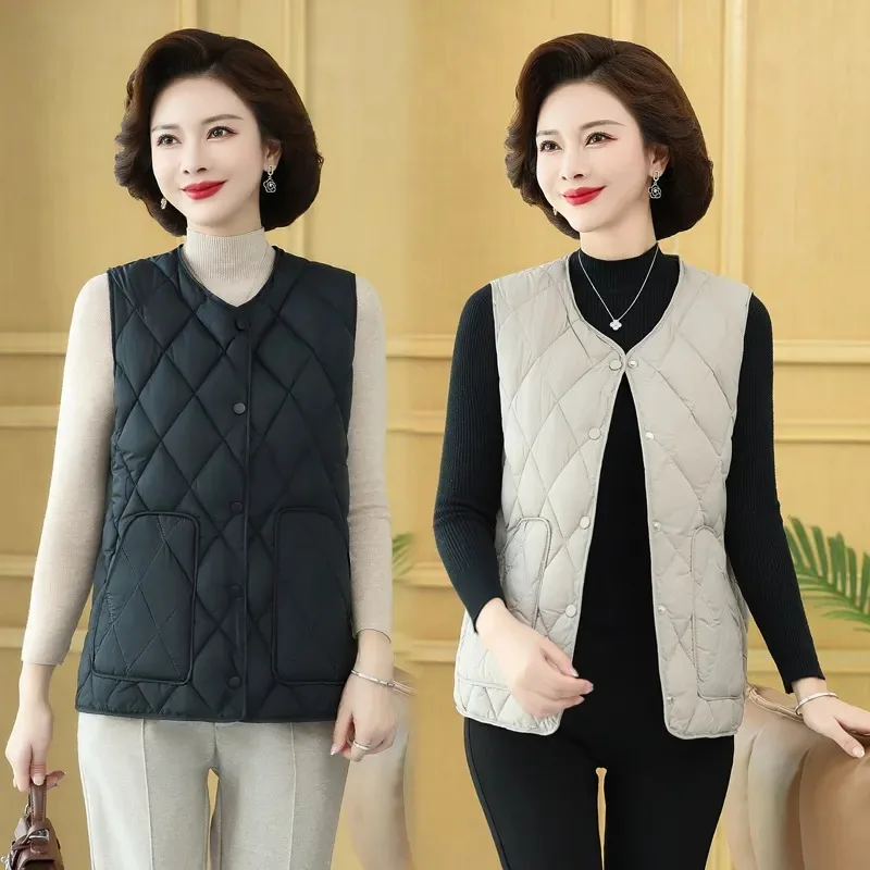 Gilet en coton à la mode pour femmes, vêtements d'hiver, gilet fin sans manches, polyvalent, couleur unie, automne