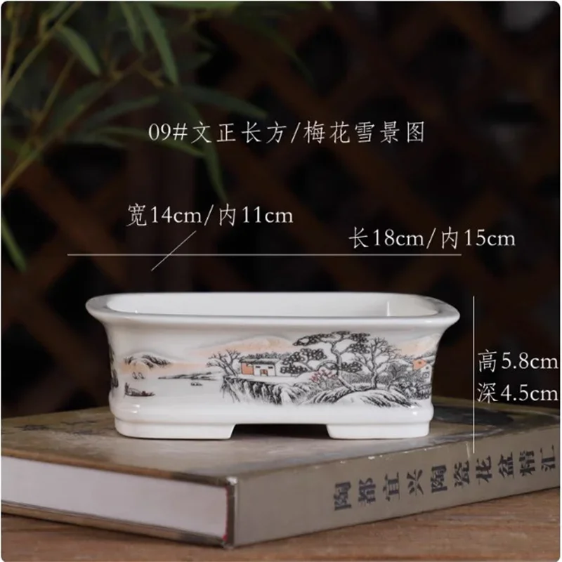 Porcelain Rectangular Bonsai Pot, Chinese Small Vase, Dormitory Cubicles, Desk Table, Garden Decoration