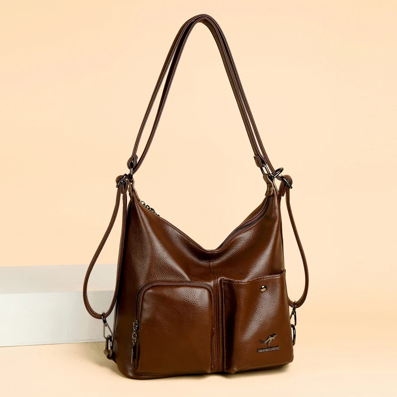 

High Quality Soft Leather Tote Bag Shoulder Crossbody Bags Women Large Capacity Luxury Designer Handbag Multifunctional Backpack