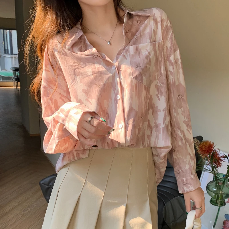 Ladies Fashion Casual Printing Shirts Blouse Women Tops Woman Button Up Shirt Female Girls Long Sleeve Clothes BVy5009-1