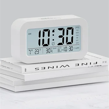 Reloj despertador LCD con batería TEMP Fecha Semana 3 alarmas retroiluminación reloj de mesa función de visión nocturna reloj Digital 12/24H