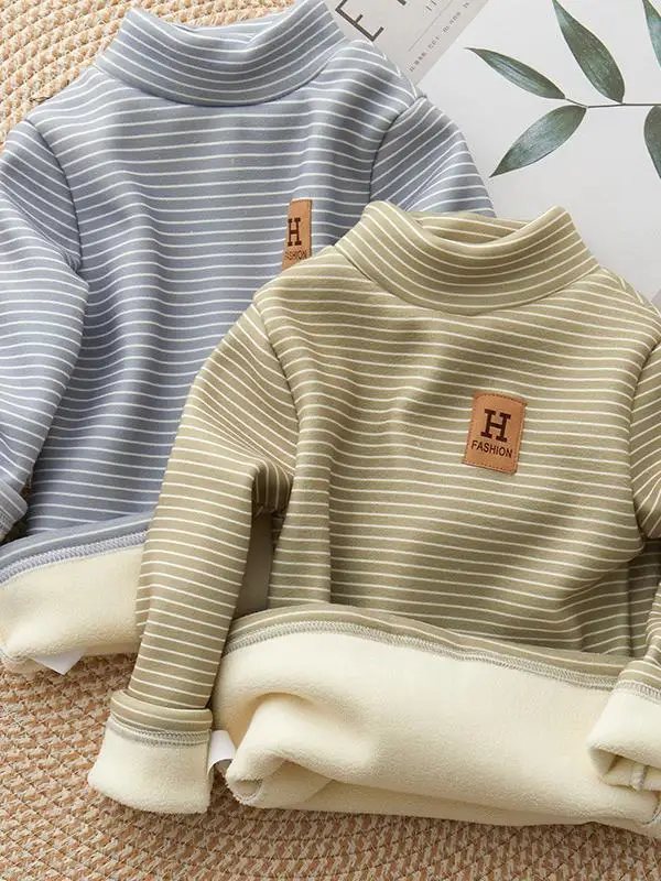 

Children's Fce Lined Long Sve f High Collar Warm Base irt for Autumn Winter Middle Large Children Inner Wear Top