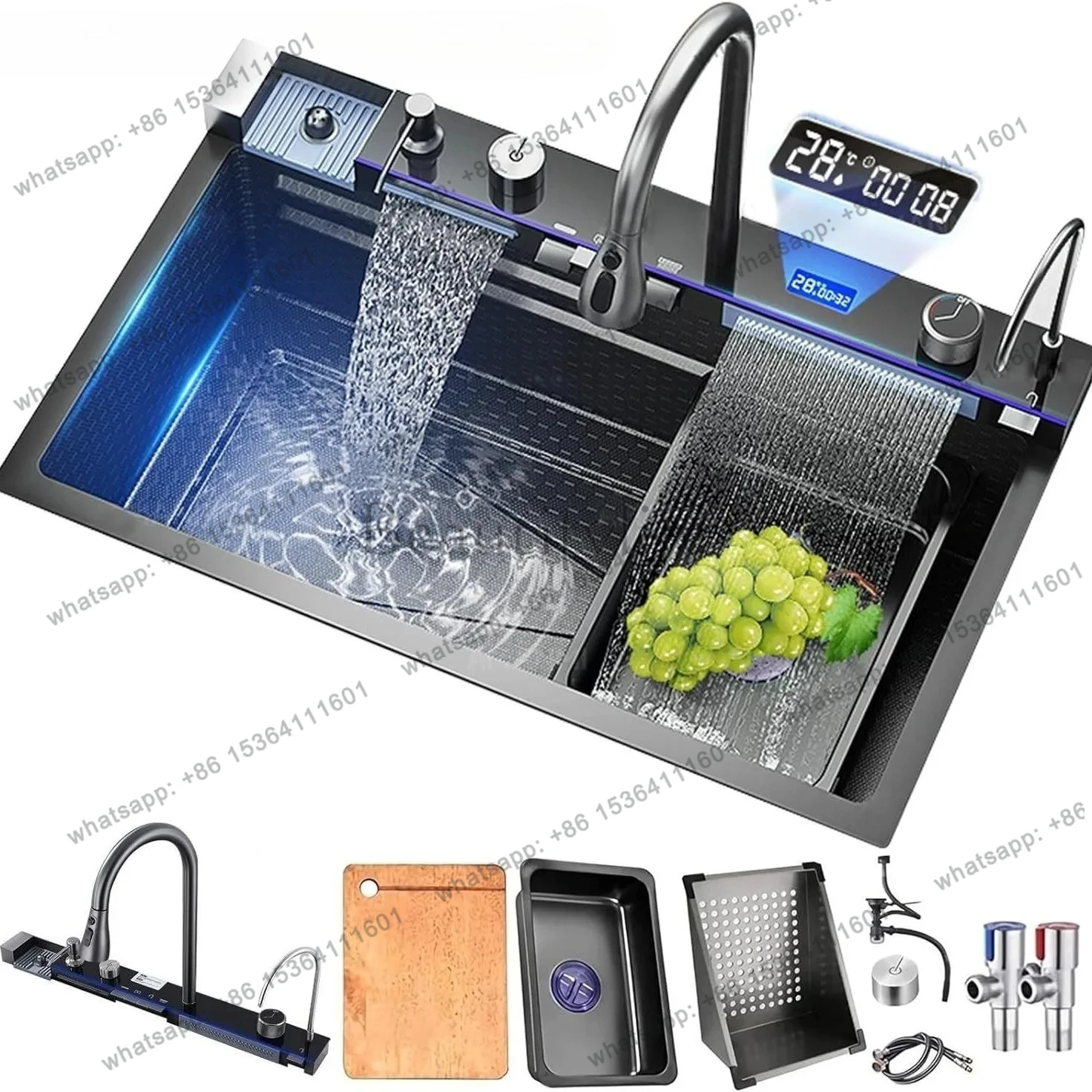 yj9 Honeycomb stainless steel vegetable basin household dishwashing sink under the counter basin double waterfall large single t