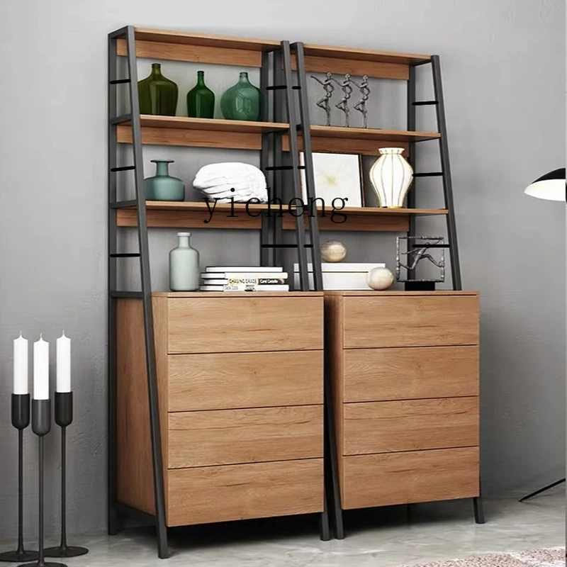 

XL solid wood bookshelf bookcase integrated whole wall floor rack wrought iron storage cabinet against the wall multi-layer