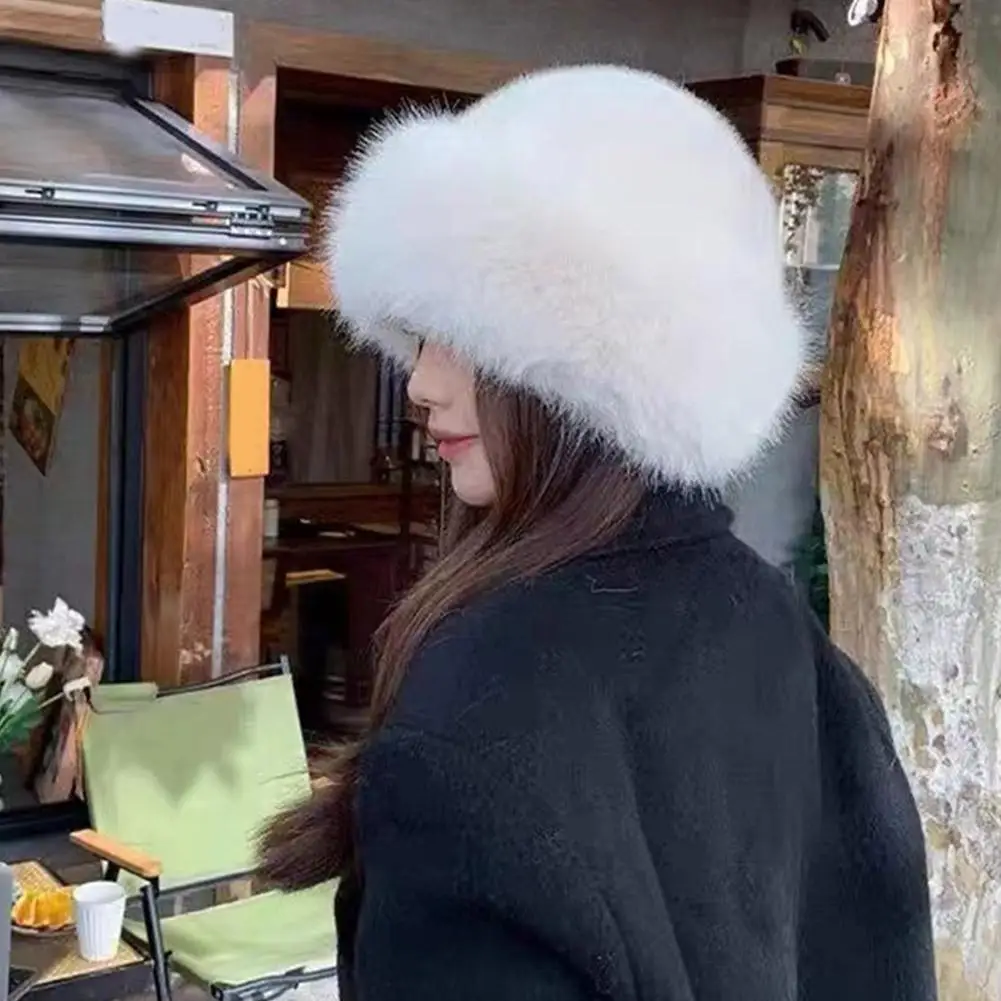 여성용 겨울 인조 모피 모자, 푹신한 플러시 모자, 따뜻한 방풍 및 방한 어부 귀 보호 캡, 헤드기어 파나마 모자, 1 개