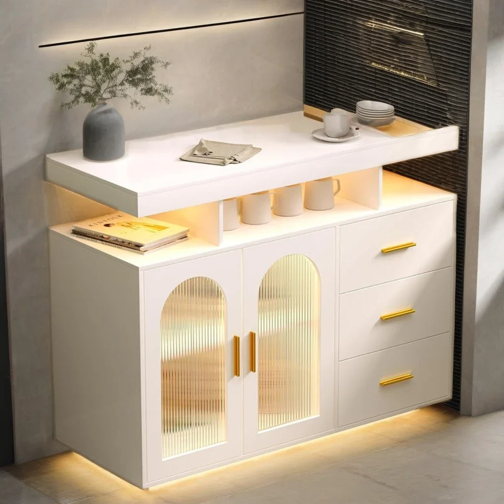 Modern Luxury LED Light Wood Sideboard Dining Room and Bedroom Furniture with Application for Home Kitchen Hotel