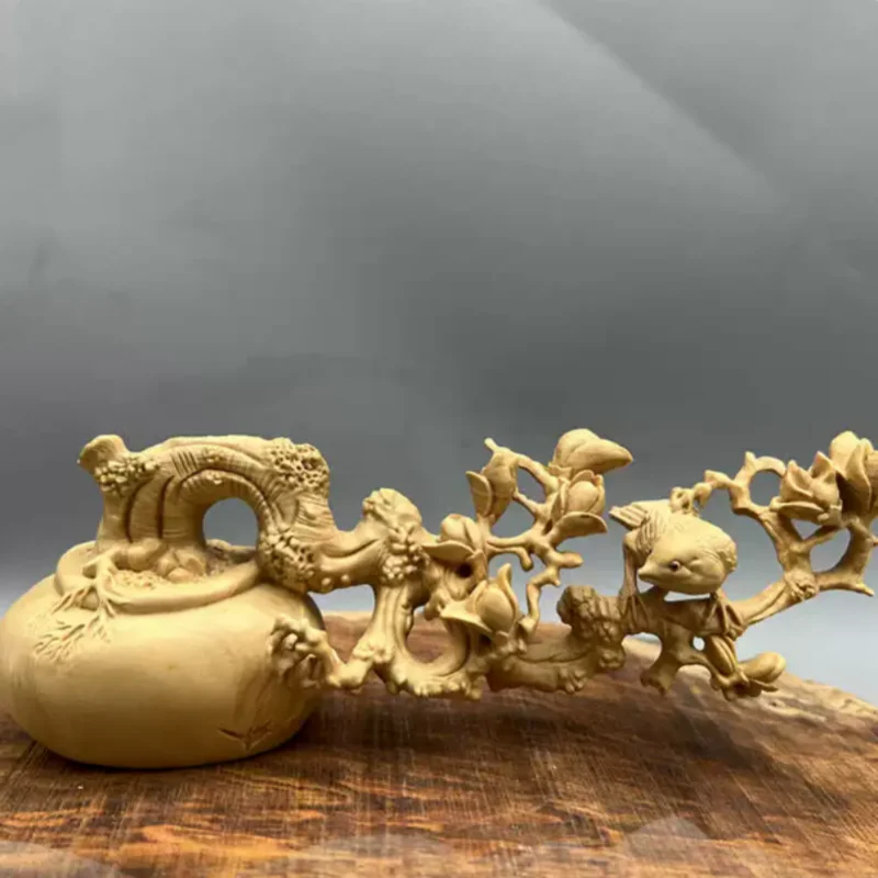

Antique boxwood carving magpies Chinese style ornament flower and bird decoration creative home classical handicrafts