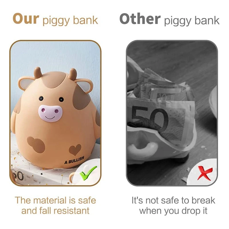 APPLIA-Piggy Bank,Cute Cow Money Bank For Boys And Girls,Children's Shatterproof Coin Bank,Best Birthday For Children