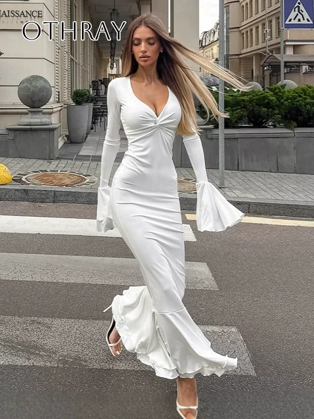 V-neck Long Sleeves Chiffon Sheath Prom Dresses Ankle Length Pleated Party Dress Customized vestidos de fiesta
