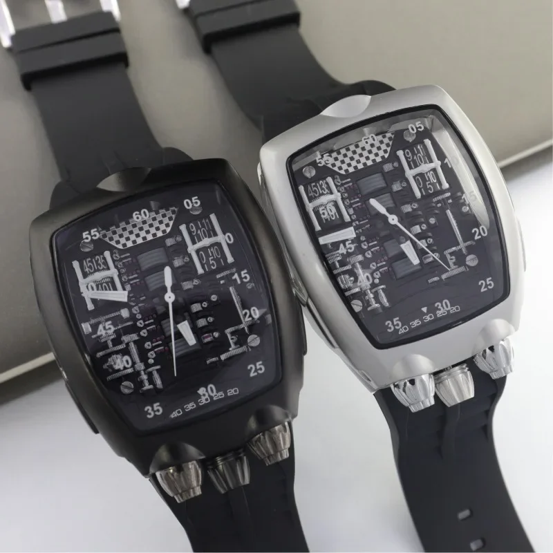 Fashion Hollow Design Fake Dial Undefeated Watch Men Rubber Strap Colorful Invincible Steel Men Watch Business Clock Relogio