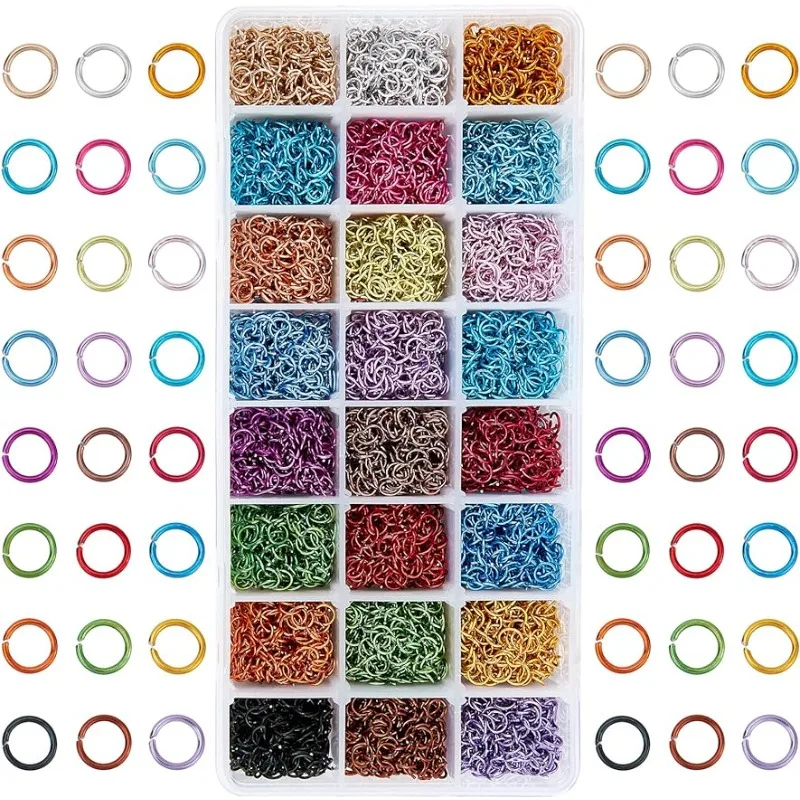 8400pcs Aluminum Jump Rings 6mm Chainmail Rings Open Jump Rings 24 Color Jewelry Findings for Choker Necklaces Bracelet Earring