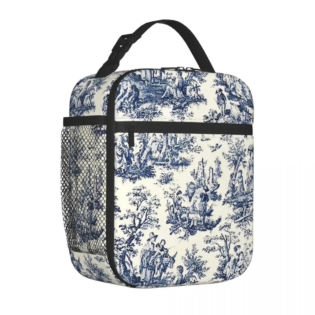 Nomades Artsy Vintage Toile De Jouy Navy And White Insulated Lunch Bag Large Reusable Cooler Bag Tote Lunch Box  Men Women