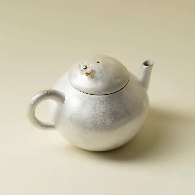 Handmade Ceramic Teapot Silver Accent Elegant Kung Fu Tea Set Chinese Style Literati Brewing Ware Light Luxury Gift for Home