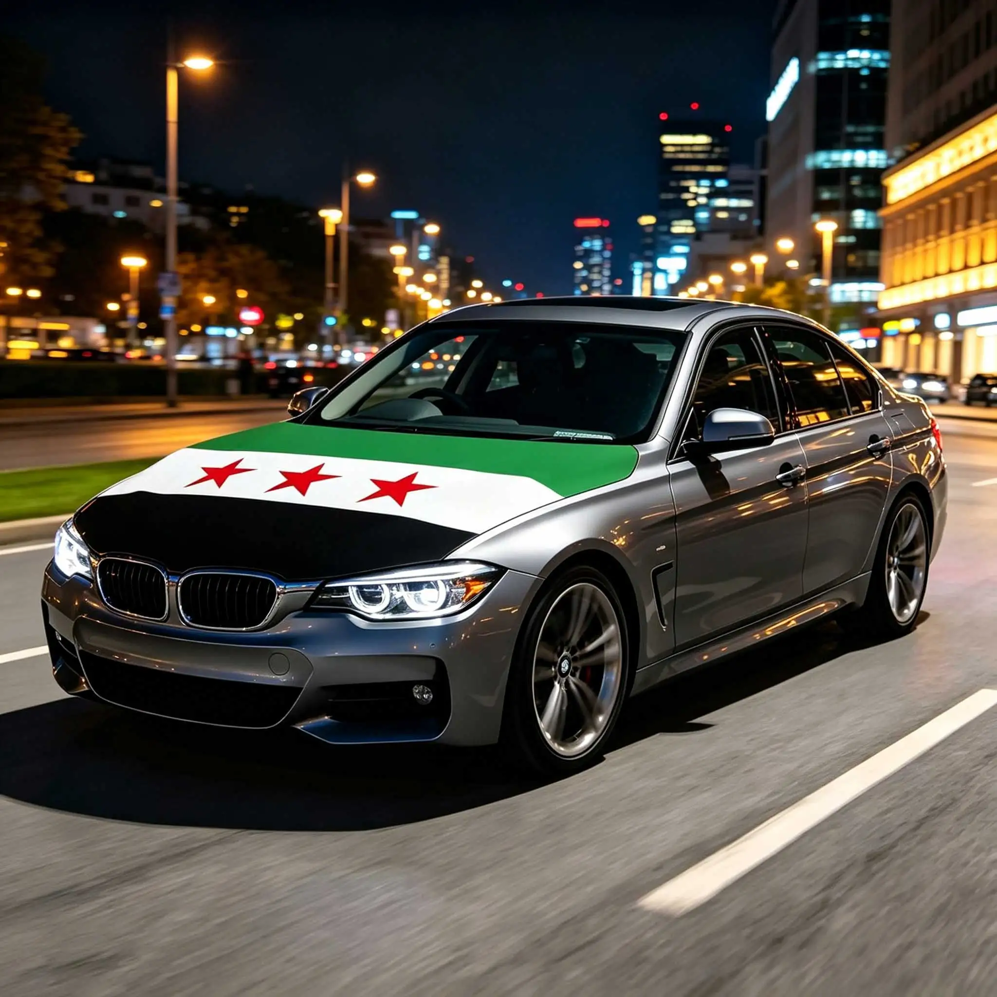 3.8x5.3fts National Syria Flag Banner Car Hood Cover Flag Elastic Fabrics Engine Cover For Decoration