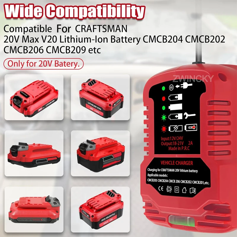 

Портативное зарядное устройство для литиевой батареи 20 В, мини-зарядное устройство для автомобиля/автомобиля Craftsman, вилка прикуривателя, вилка европейского/американского стандарта