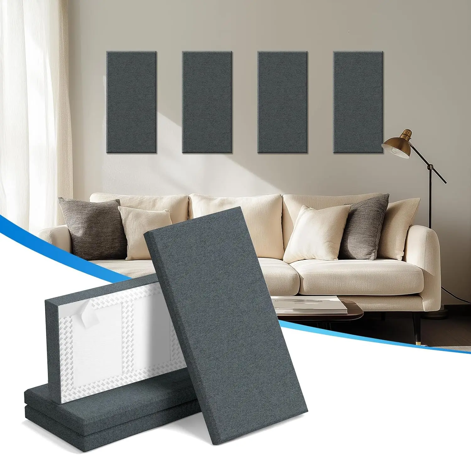 

4 PCS Acoustic Wall Panels, 23.6" x 11.8" Fiberglass Sound Absorbing Panels&Class for Studio/Office/Home Theater