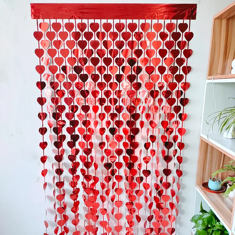 NEW Party Decoration Rain Silk Curtain Love Door Curtain Birthday Party Valentine's Day Wedding Engagement Heart Rain Silk Decor