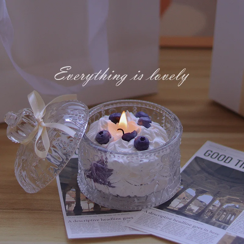 9x11cm Handcrafted Blueberry-shaped Jar Candle, Cute Cream Blue Cup, Wax Jar, Wax Exquisite Table Decoration, Wedding Souvenir
