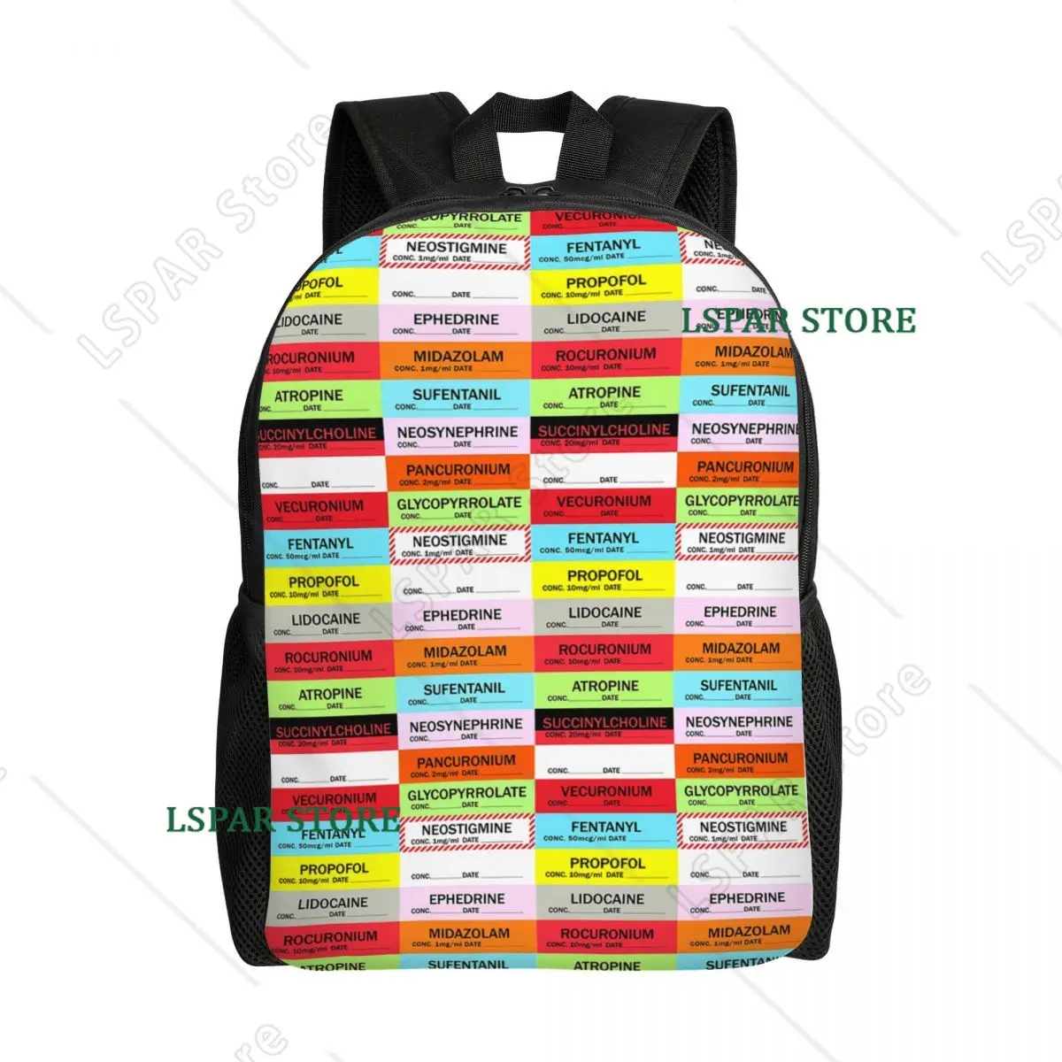 Customized Medical Nurse Anesthesia Medication Labels Backpack  School College Students Bookbag Fits 15 Inch Laptop Bags