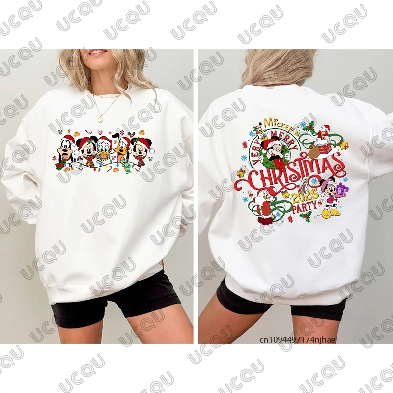 2025 noël Disney famille Mickey Mouse imprimer sweat à capuche en coton pour les femmes automne hiver à manches longues sweat décontracté Couple hauts