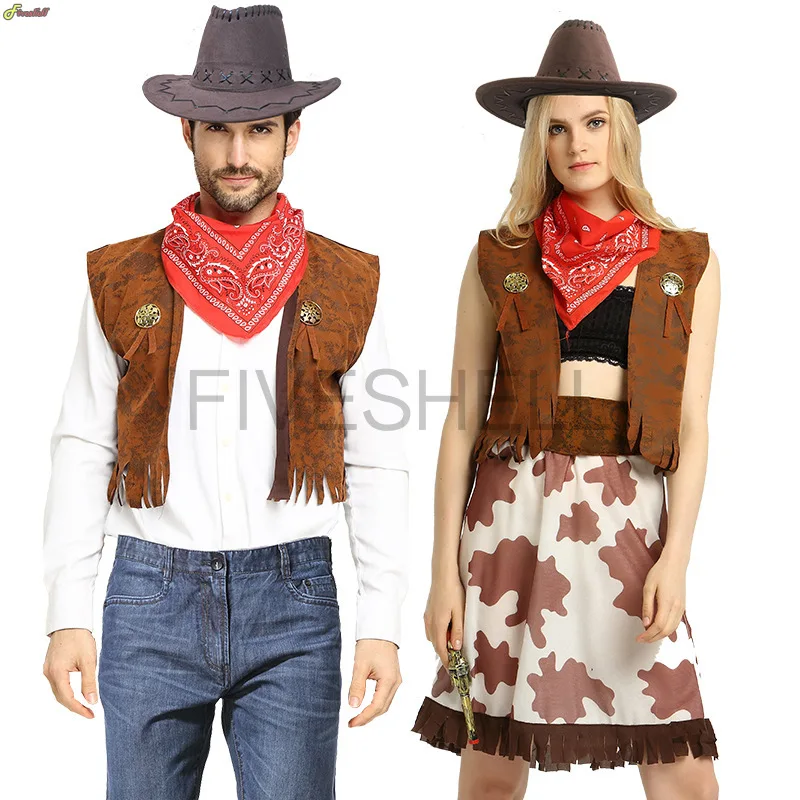 Cosplay com tema denim para homens e mulheres, Halloween COS, baile de máscaras Western Denim Suit, colete jeans, conjunto Priate