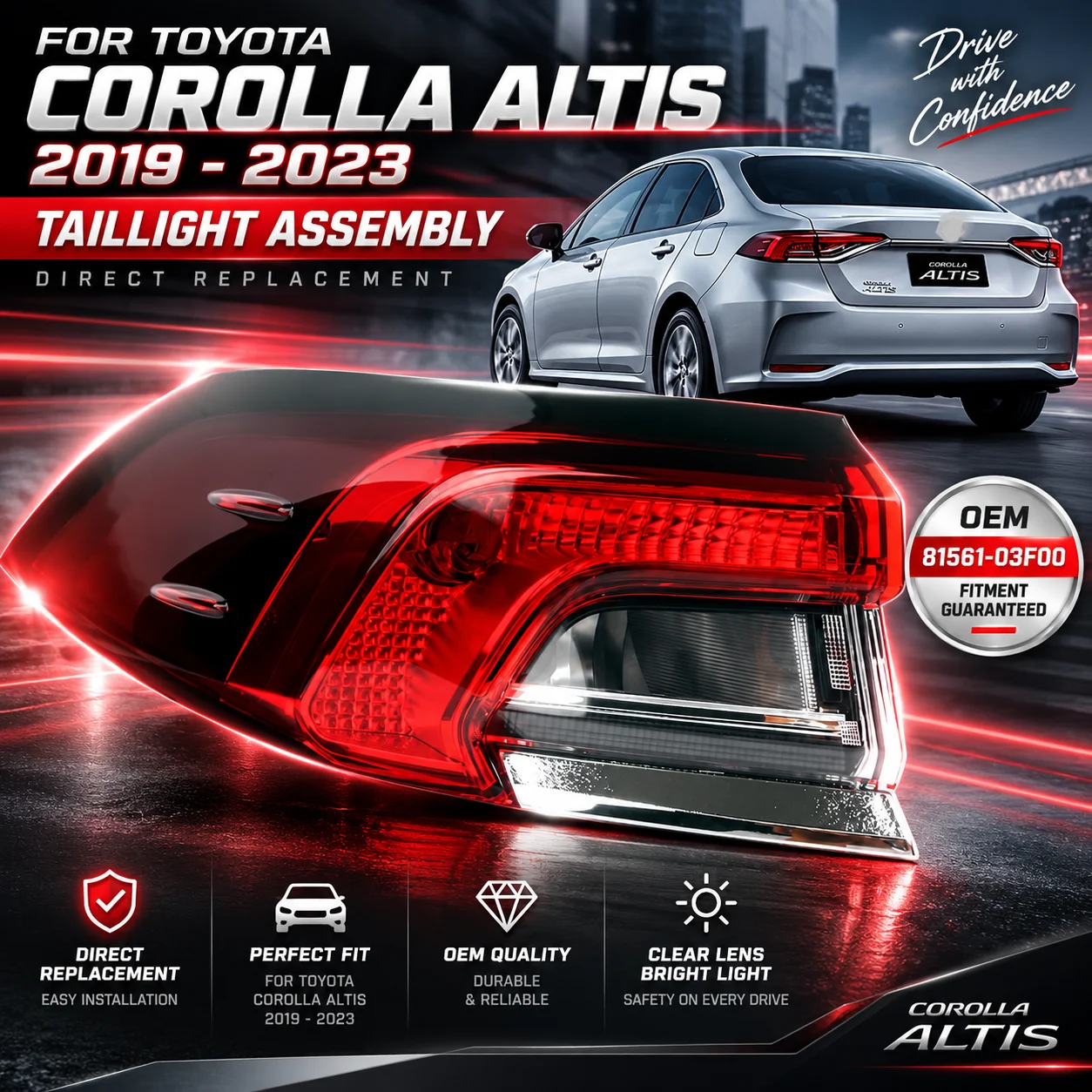 For Toyota Corolla 2019-2023 Tail Light Inner Outer Rear Lamp Replacement Assembly For Vehicle Rear Lighting