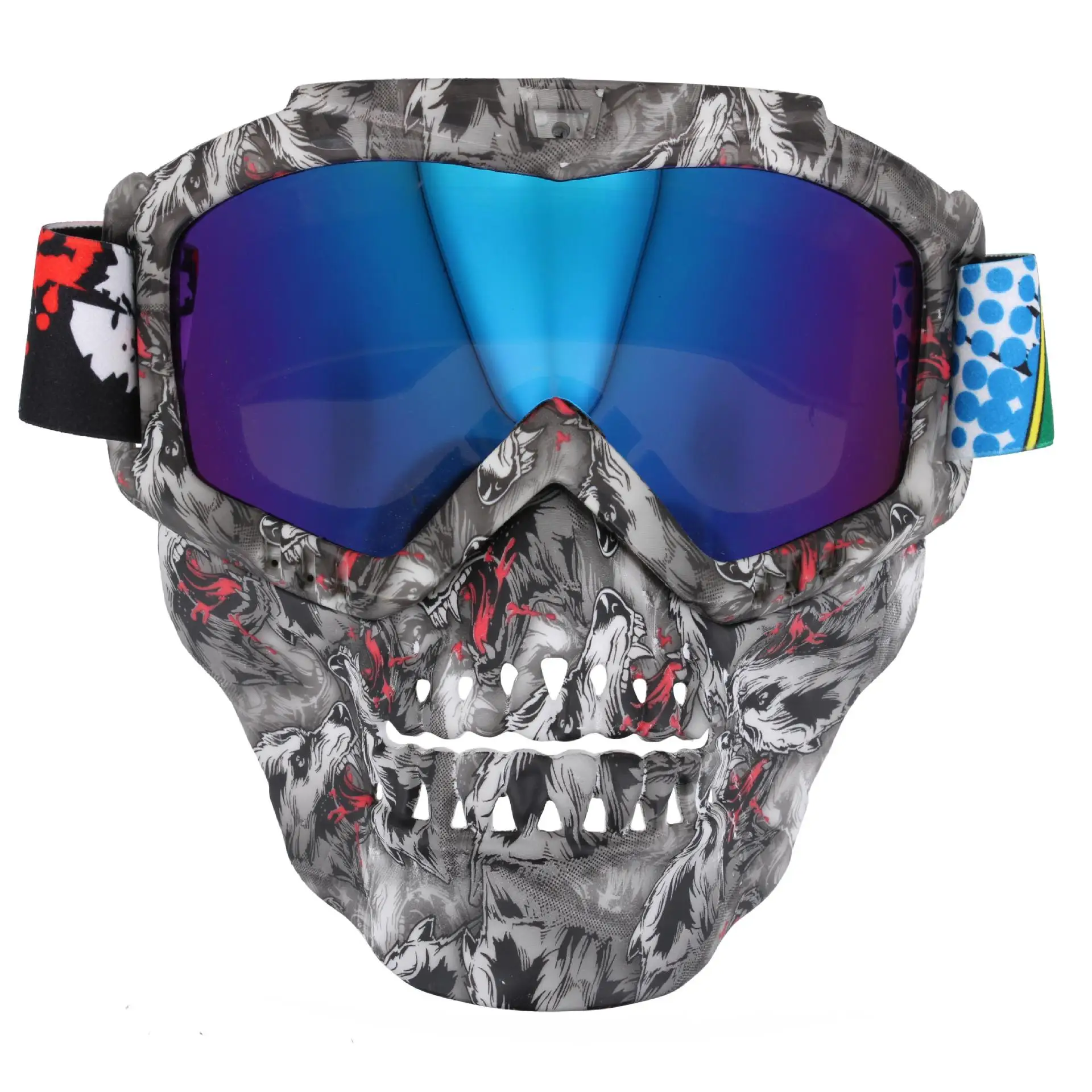 Premium Harley Half Helmet w/ Removable Goggles Skull Halloween Mask Hydro Transfer Print Anti Fog Windproof Riding Gear​