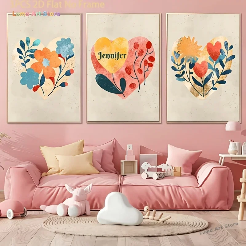 2D Flat, 2D Flat, 2D Flat 3 Sets of Posters And Prints Decorative Paintings, Canvas Painting Boho Floral Wall Painting 3pcs S