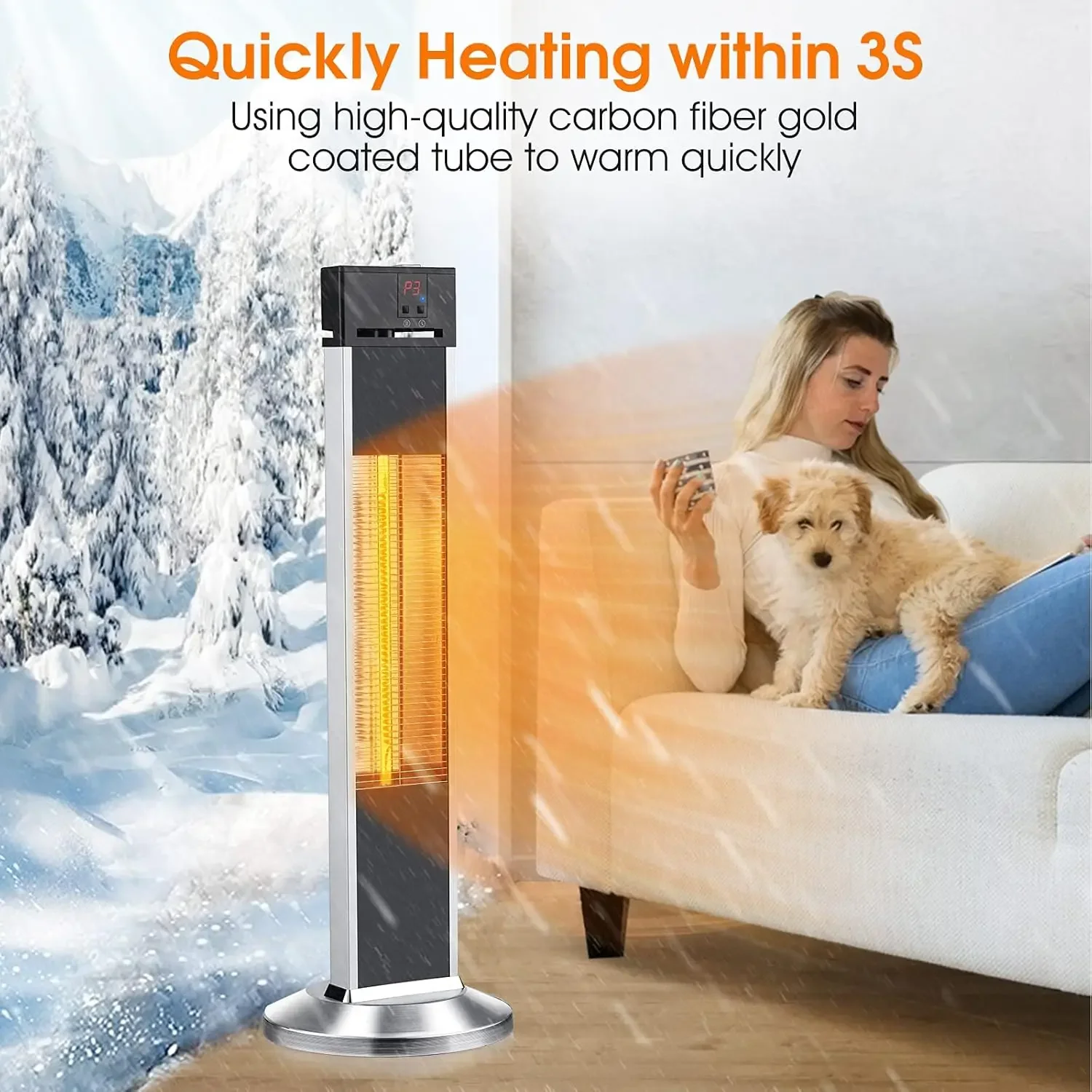 Space Heater for Indoor Use Large Room - Air Choice 1500W Room Heater with 3S Quick Heating/Safe Infrared Heater with 3 Modes/Su