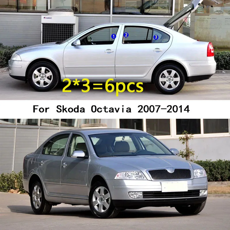 Car TPU/Glossy Mirror Pillar Post Cover Stickers Accessories 6pcs For Skoda Octavia 2007 2008 2009 2010 2011 2012 2013 2014