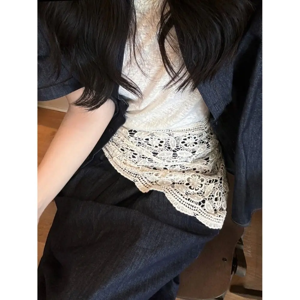 Trendy Lace Trim Fart Curtain Hollowed-out Pretty Mini Skirt Slim Fit Y2K Apron Wrap Skirt Women