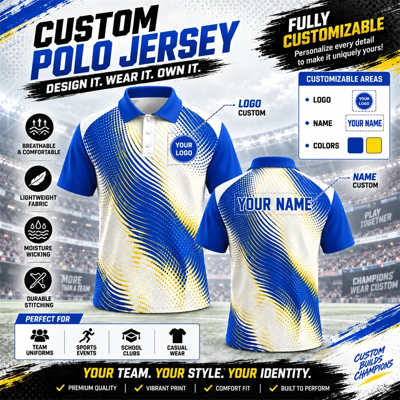 Wholesale Team Polo Jersey Add Logo Text Name Polyester Breathable Sports Shirt Bulk Order Club Event Uniform Dropshipping Top
