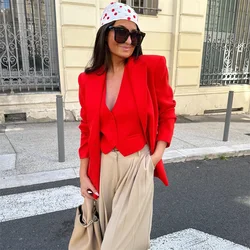 European And American Style 2024 Spring Women's New Fashionable And Casual Double Breasted Long Sleeved Suit Vest Long Pants Set