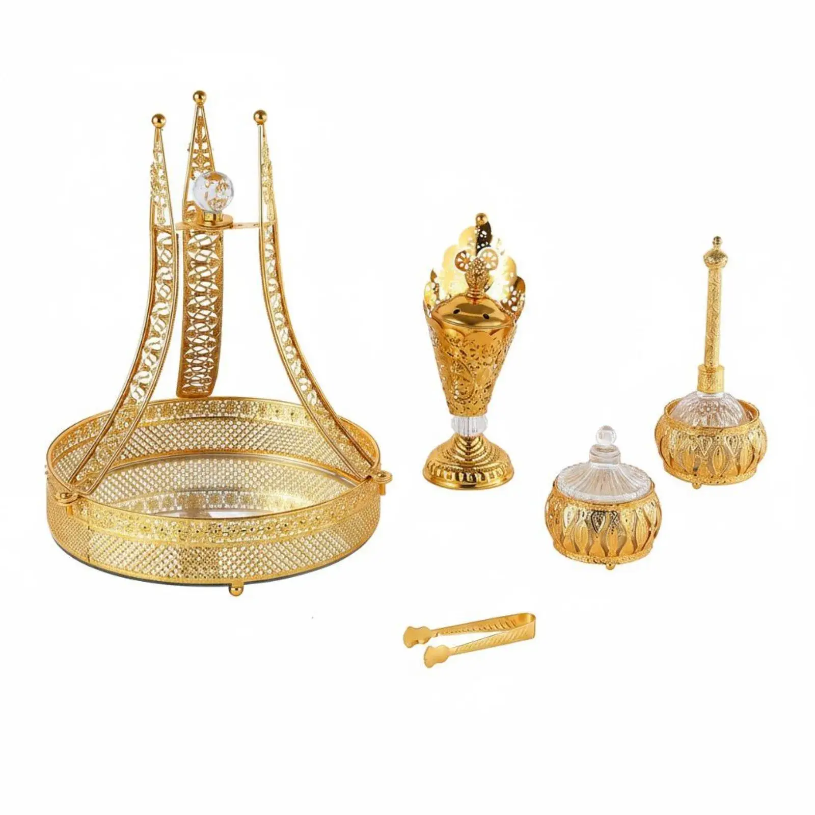 5 Pieces Arabian Fragrance Burner Set Crystal Embellishment Home Decoration