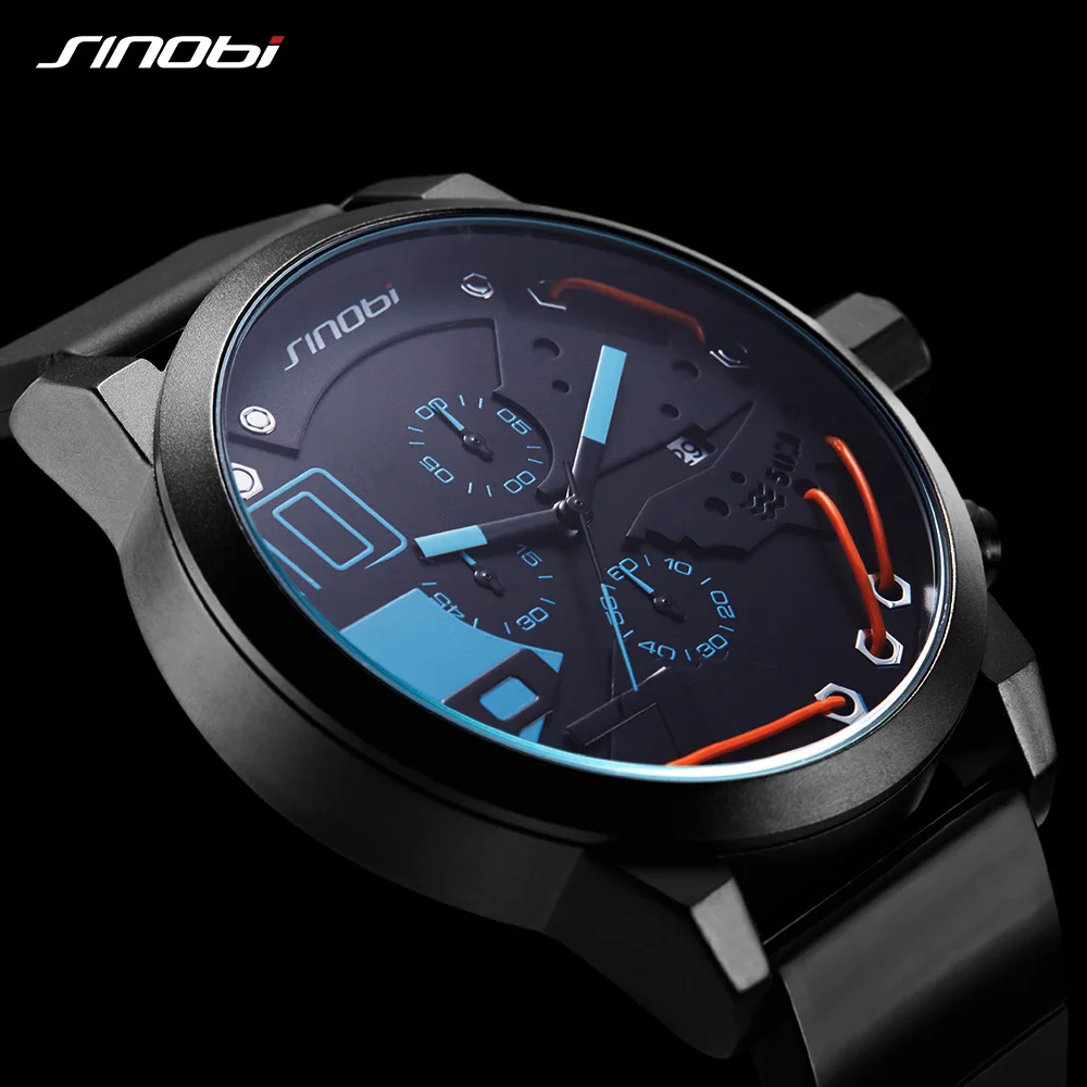 SINOBI Mens Sports Chronograph Silicone Watch Waterproof Top Brand Men\'s Watches Fashion Casual Quartz Relogio Masculino saat