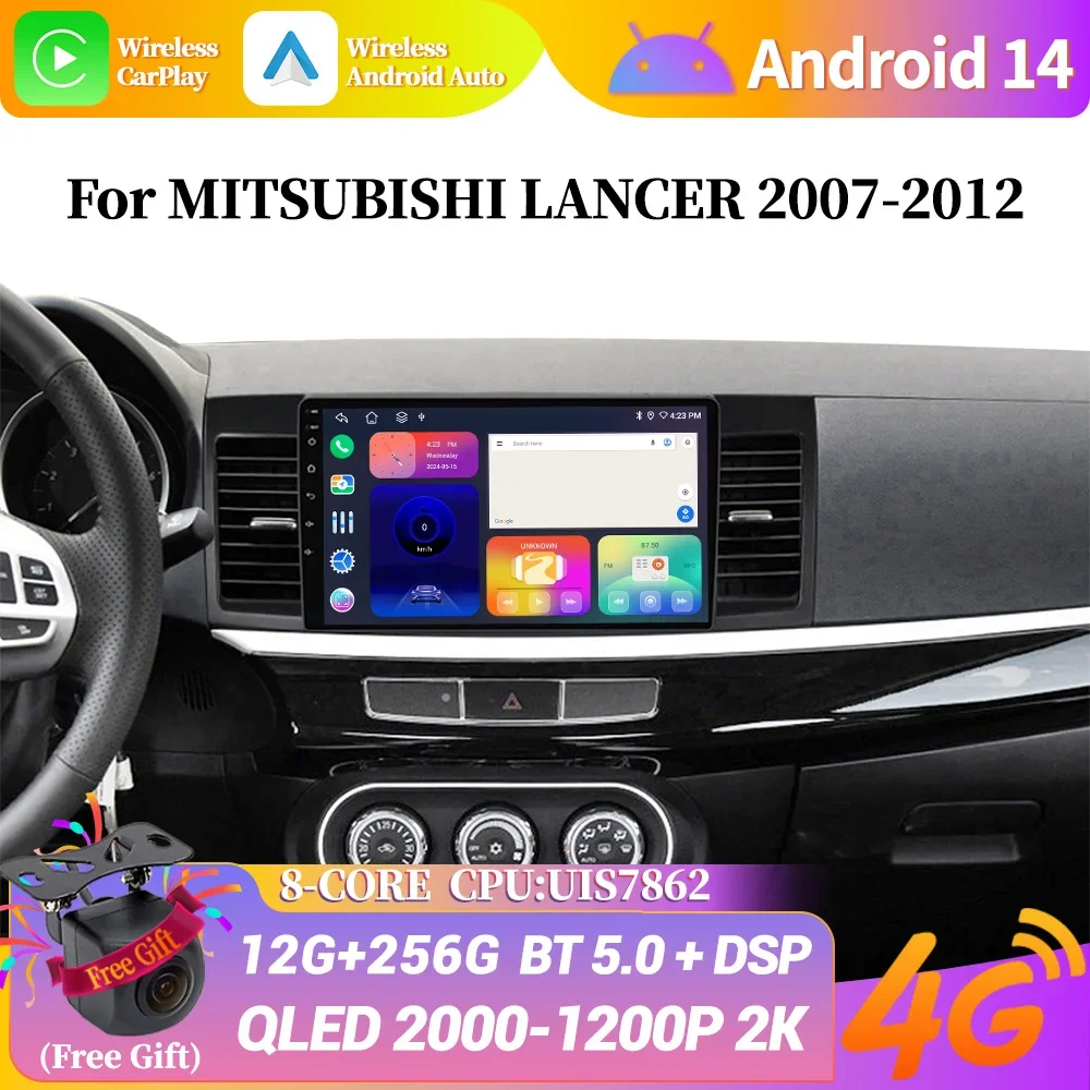 Android 14 For MITSUBISHI LANCER 2007-2012 Wireless Bluetooth Carplay Stereo Screen Car Radio Multimedia Navigation