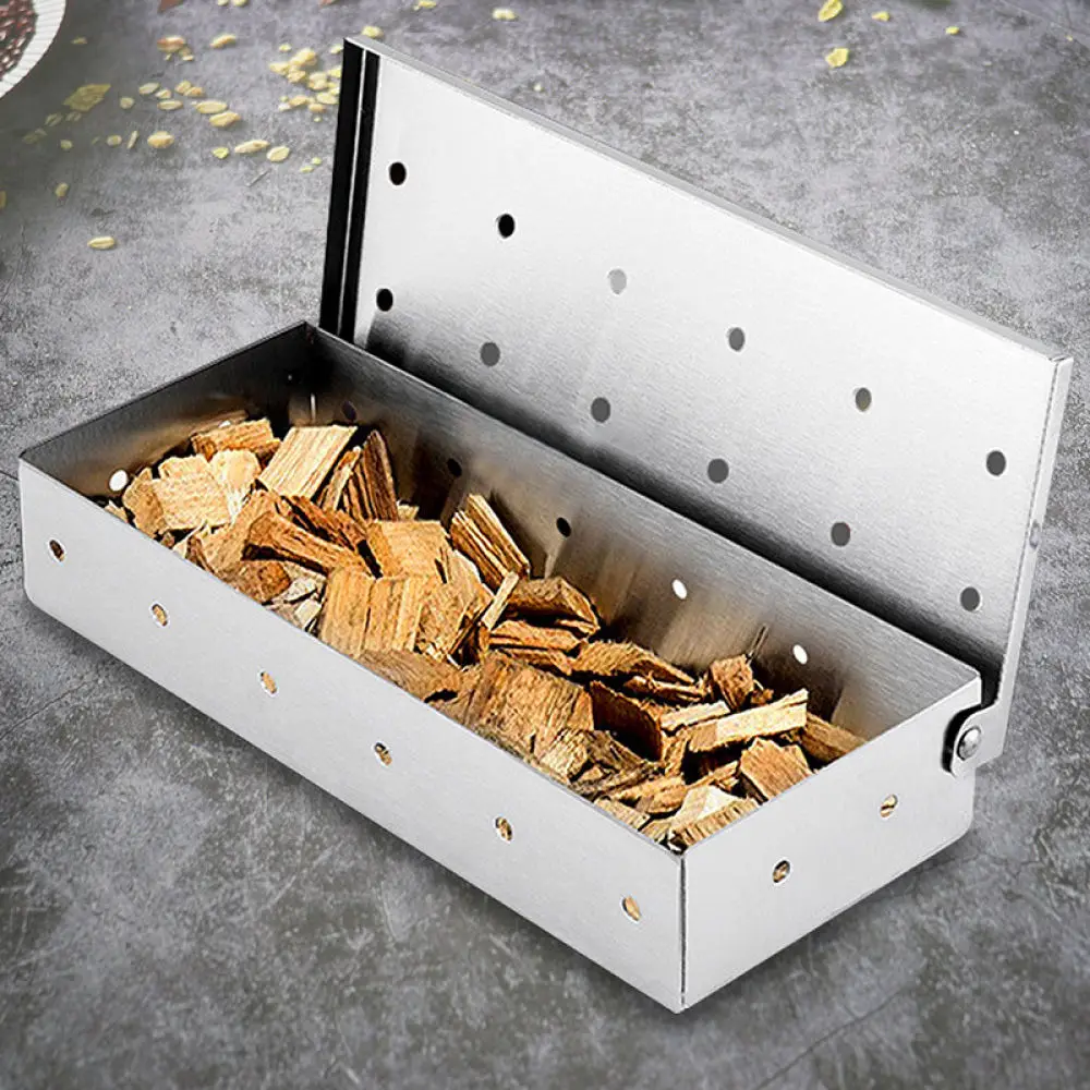 Thick Stainless Steel Smoker Box For Barbecue Efficient Wood Chip Heating Case Outdoor Cooking Flavor Tool Set