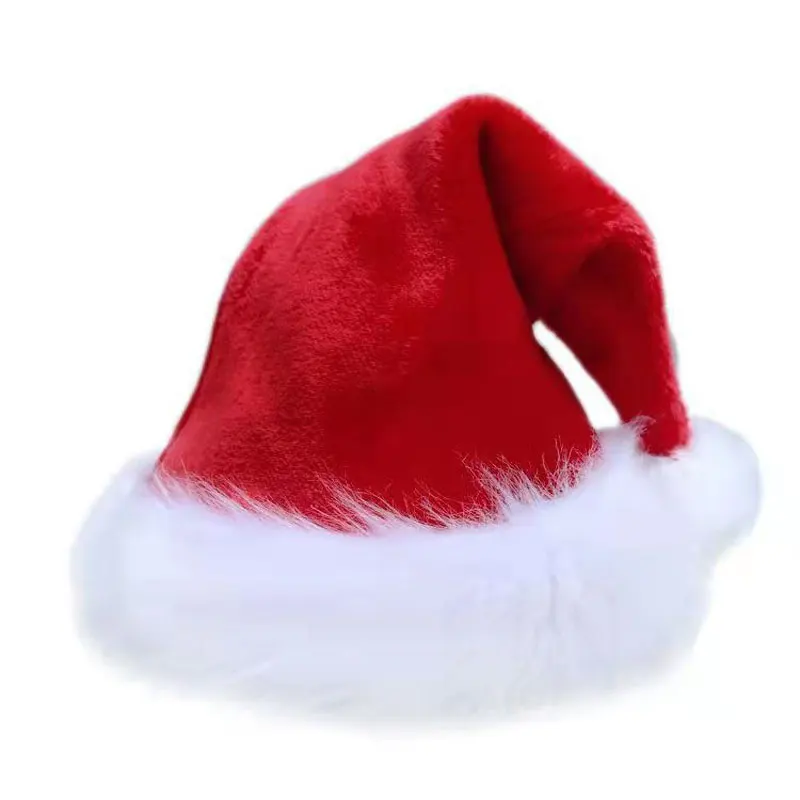 Christmas Santa Hat For Adults And Kids Unisex Velvet Cozy Long Plush Red Xmas Hats 2024 New Year\'s Holiday Party Supplies