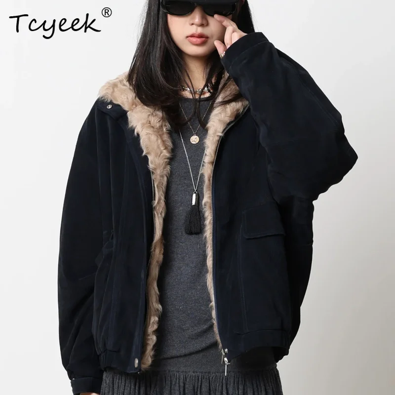 Tcyeek Genuine Sheepskin Coat for Women Winter Clothes Casual Jackets Women's Clothing Fashion Leather Jacket Woman Veste Femme