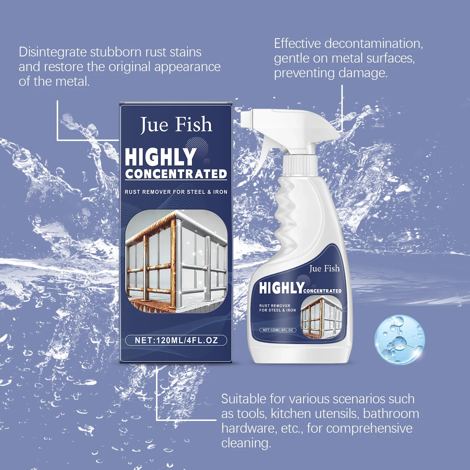 Highly Concentrated Rust Remover Spray Anti-Corrosion Metal Cleaner for Steel Iron & Copper Surfaces Car Maintenance Tools