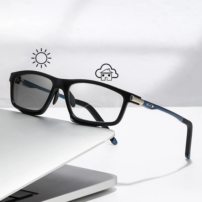 Anti-blau Licht Photochrome Bifokale Lesebrille Mann Frau Multifunktionale Lesebrille Aluminium Magnesium Sport Brillen – Detail 9