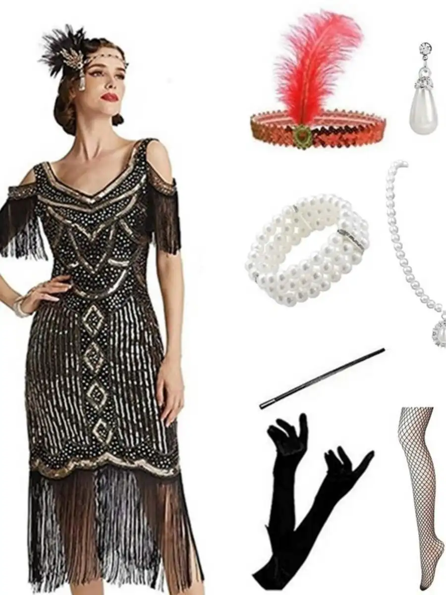 

Gatsby 920s Ретро Пар Вечерний костюм для выступлений Комплект с юбкой Svel ort Бальное платье для собраний Другой материал