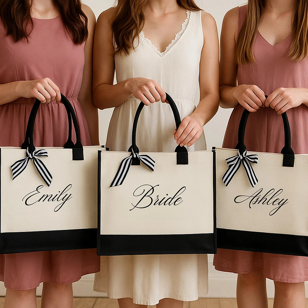 

Personalized Monogrammed Tote Bags for Women Custom Bridesmaid Beach Bag Wedding Bridal Baby Shower Wedding Bags Gift