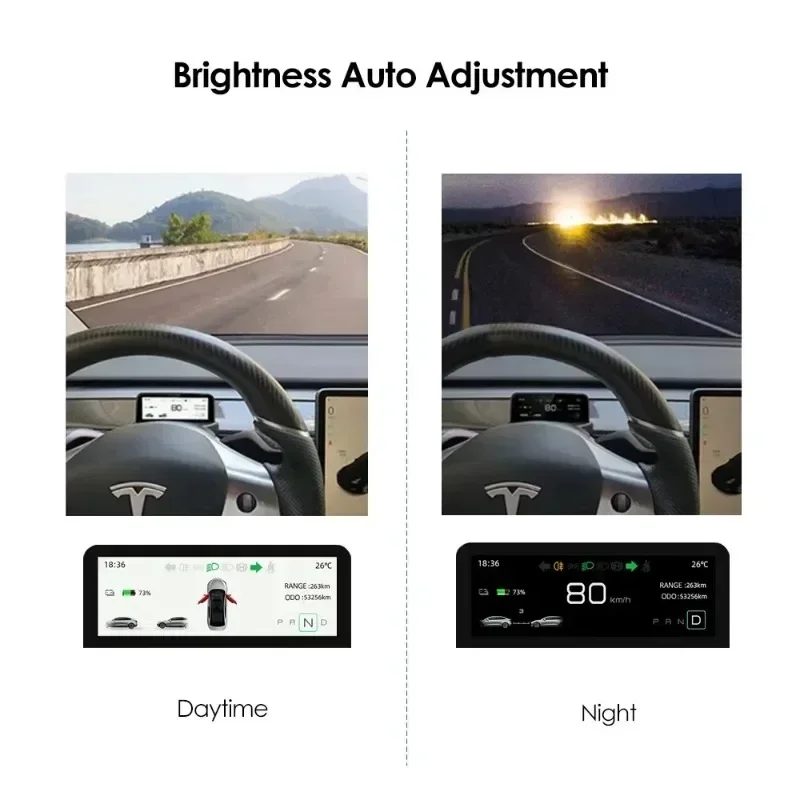 HUB for Tesla Model 3 Y 4.6\'\' Dashboard Steering Wheel Instrument HD LCD Displayer Speedometer Head-up Display Car Modification