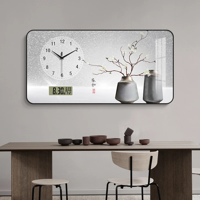 Modern Minimalist Living Room Clock Home New Chinese Style Noiseless Hanging Clock Creative All-Match Wall Hanging Clock Drawing