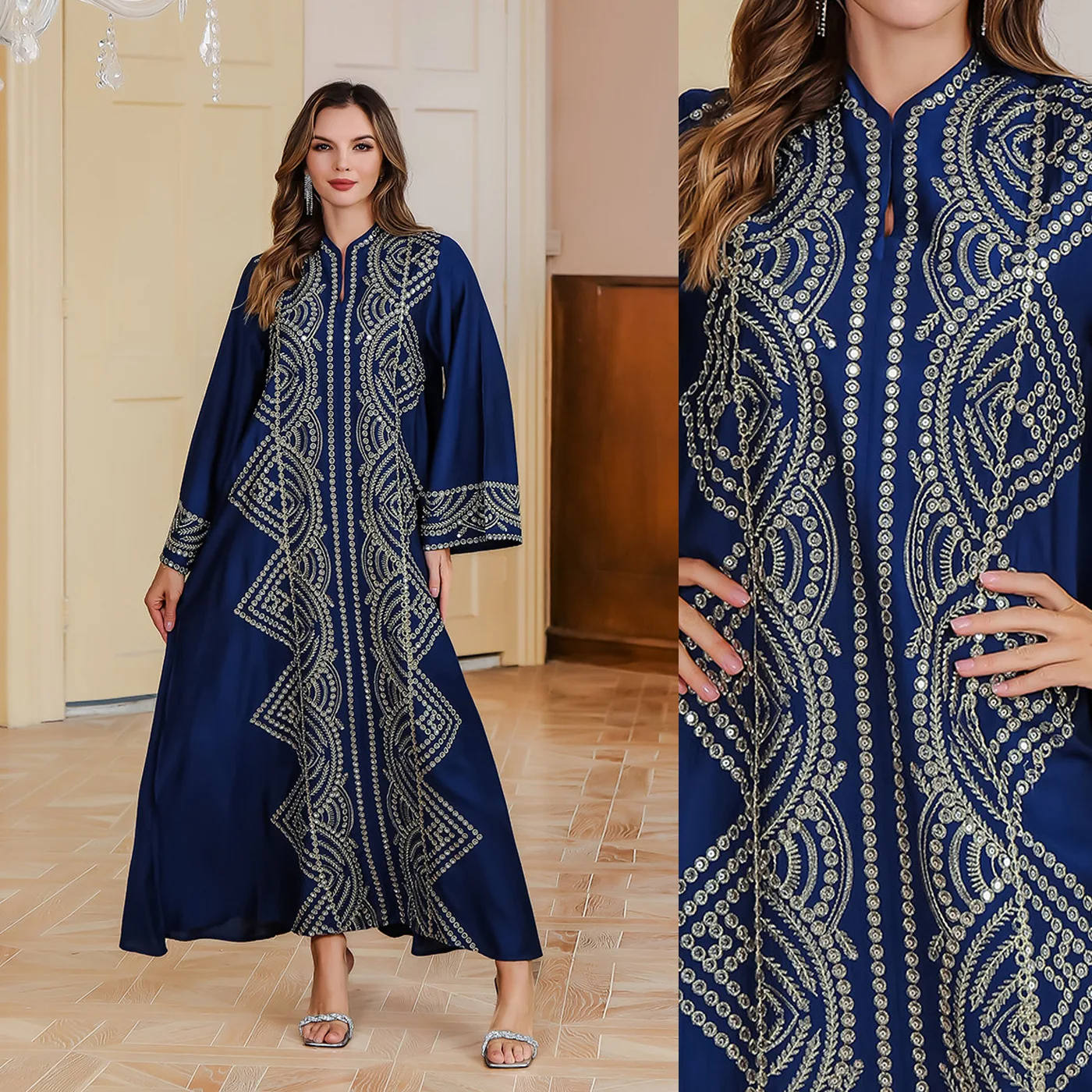 

Middle East Muslim robe women's clothing, foreign trade women's dress Dubai robe Turkish clothing Slim and thin elegant temperam