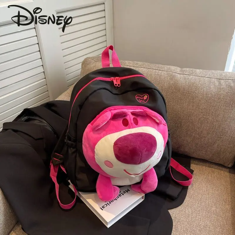 Disney 2023 Strawberry Bear New Doll Backpack Fashion High Quality Women's Backpack Cartoon Lightweight Girls' Travel Backpack