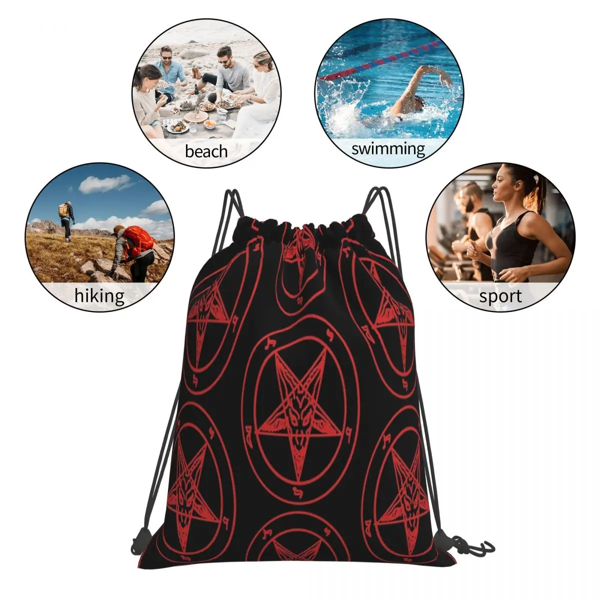 Red Baphomet Drawstring Bag Backpacks Men's Backpacks Drawstring Bags Women's Backpacks Kids' Drawstring Bags